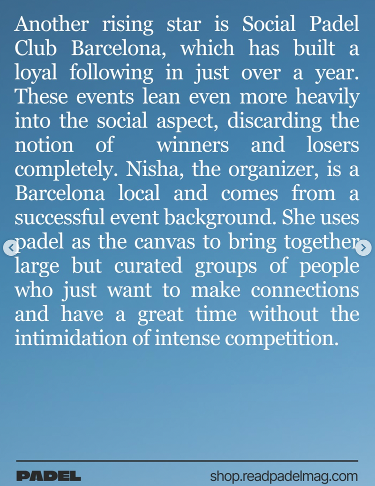Page from the Padel Magazine Issue 03 Barcelona feature